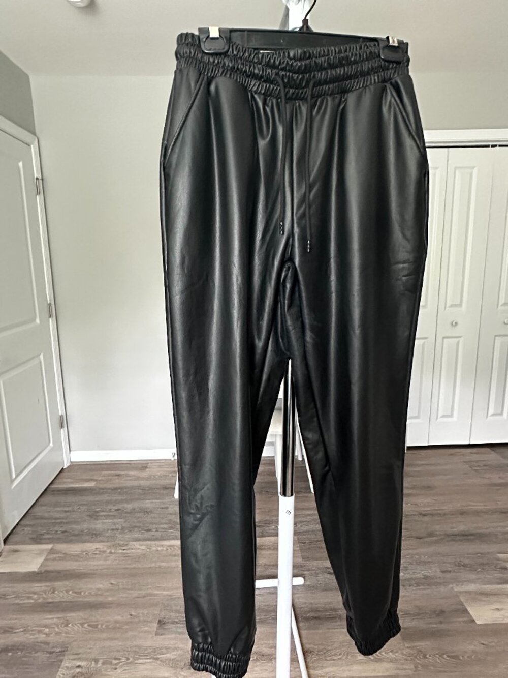 Women's Black Faux Leather Jogger Pants Size M